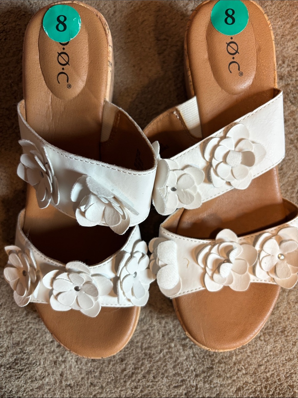 b.o.c. White Floral Double-Strap Slide Sandals